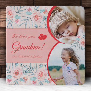 We Love Grandma Pink Floral Valentine's Day Photo Trivet