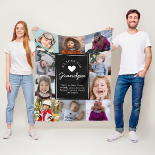 We Love Grandpa Photo Collage Handwritten Script Fleece Blanket