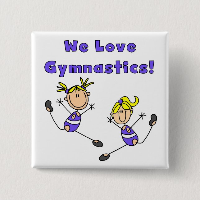 We Love Gymnastics Pinback Button (Front)
