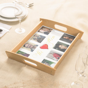 We love (heart) Mom with 8 Photos Serving Tray