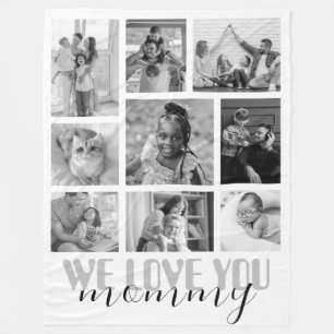 We Love Mommy Blue Mother's Day Photo Collage Fleece Blanket