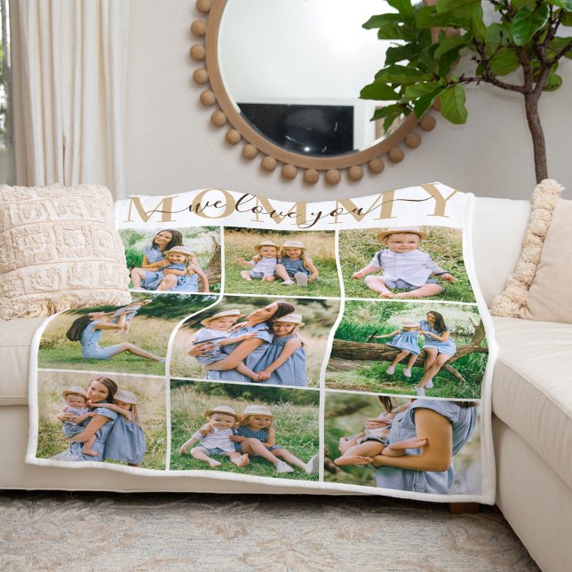 We Love Mommy Brown Mothers Day Photo Collage Fleece Blanket (Creator Uploaded)
