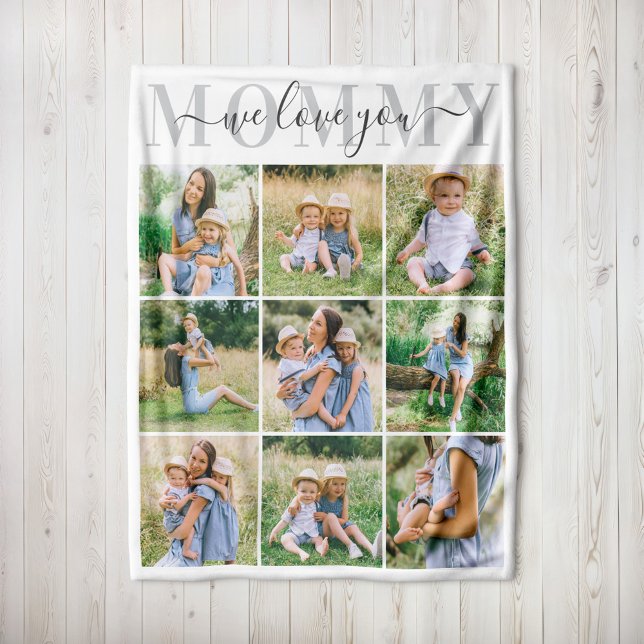 We Love Mommy Gray Mother's Day Photo Collage Fleece Blanket (Creator Uploaded)