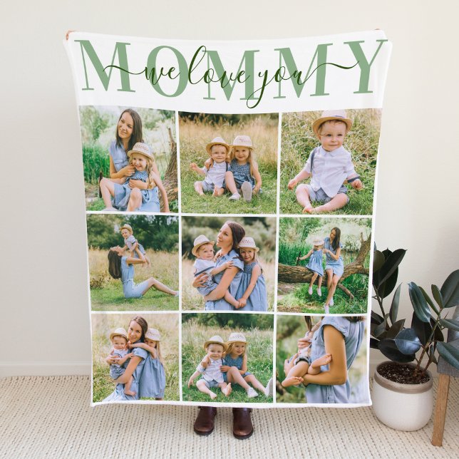 We Love Mommy Green Mother's Day Photo Collage Fleece Blanket