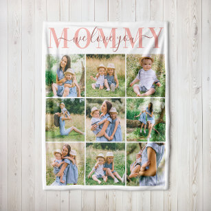 We Love Mommy Pink Mother's Day Photo Collage Fleece Blanket