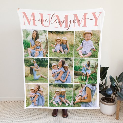 We Love Mummy Blush Mothers Day Photo Collage Fleece Blanket