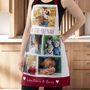 We Love Nana Grandkids 5 Photo Red And White  Apron