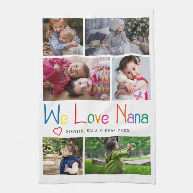 We Love Nana Photo Collage Kitchen Towel (Vertical)