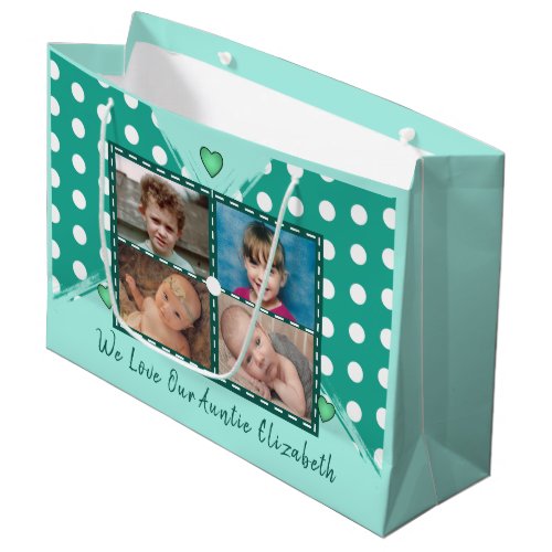 We love our Auntie photos hugs green birthday Large Gift Bag