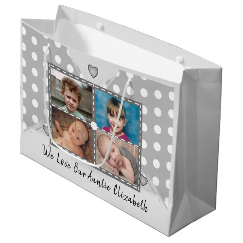 We love our Auntie photos hugs grey birthday Large Gift Bag