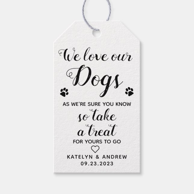 We Love Our Dogs Biscuit Bar Dog Treat Wedding Gift Tags (Front)
