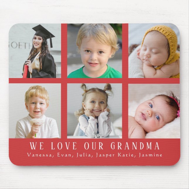  We Love Our Grandma |Grandkids Photo Collage Red Mouse Pad (Front)
