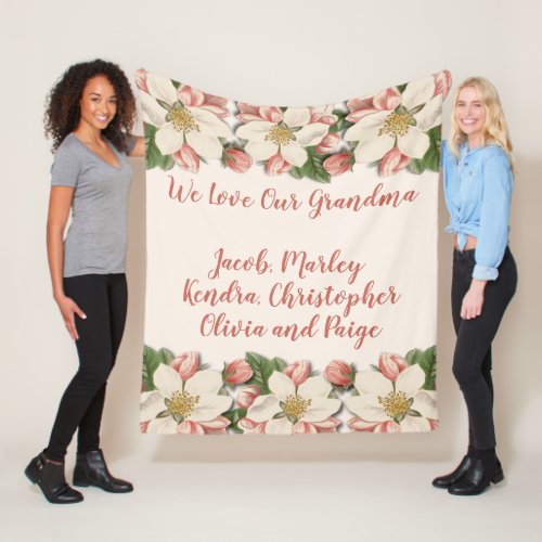 We Love Our Grandma Grandmother Vintage Flower Fleece Blanket