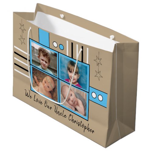 We love our Uncle photos hugs blue birthday Large Gift Bag