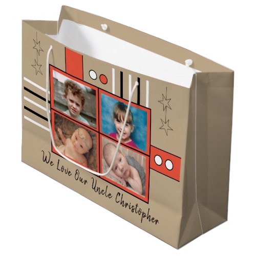 We love our Uncle photos hugs orange birthday Large Gift Bag