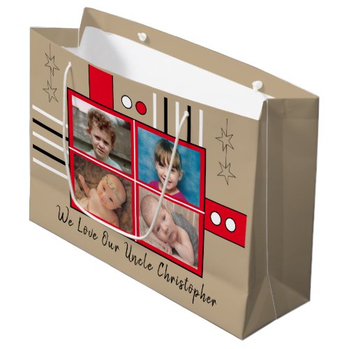 We love our Uncle photos hugs red birthday Large Gift Bag