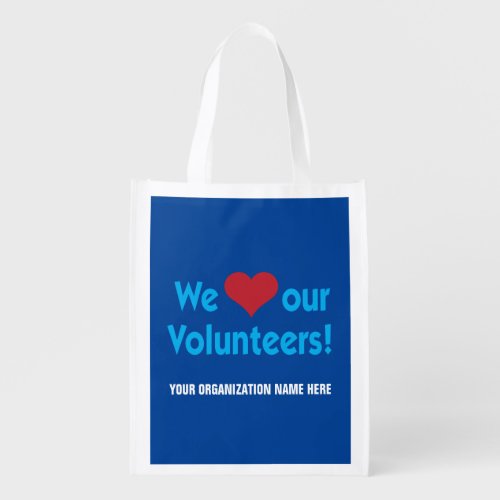 We Love Our Volunteers with heart symbol Grocery Bag