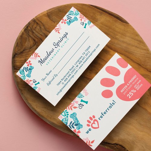 We Love Referrals Floral  Foliage Pet Paw Print Referral Card