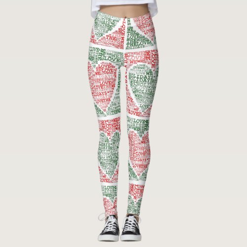 We Love The Holidays Red Green Hearts Yoga Pants
