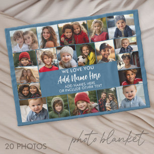 We Love You - 20 Photo Collage Blue Fleece Blanket