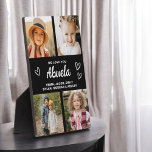 We Love You Abuela Family Modern Photo Collage Plaque<br><div class="desc">The Abuela We Love You Heart Modern Photo Collage Plaque is a touching and personalized gift that showcases your love for your grandmother. This beautifully designed plaque features a heart-shaped photo collage, allowing you to add your favorite family pictures in a modern and stylish layout. The heartfelt "We Love You,...</div>
