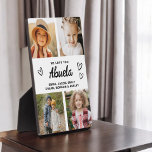 We Love You Abuela Family Modern Photo Collage Plaque<br><div class="desc">The Abuela We Love You Heart Modern Photo Collage Plaque is a touching and personalized gift that showcases your love for your grandmother. This beautifully designed plaque features a heart-shaped photo collage, allowing you to add your favorite family pictures in a modern and stylish layout. The heartfelt "We Love You,...</div>