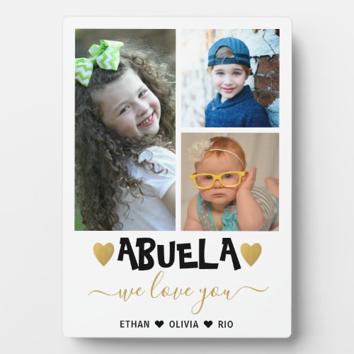 We Love You Abuela Grandkids 3 Photo Collage Plaque