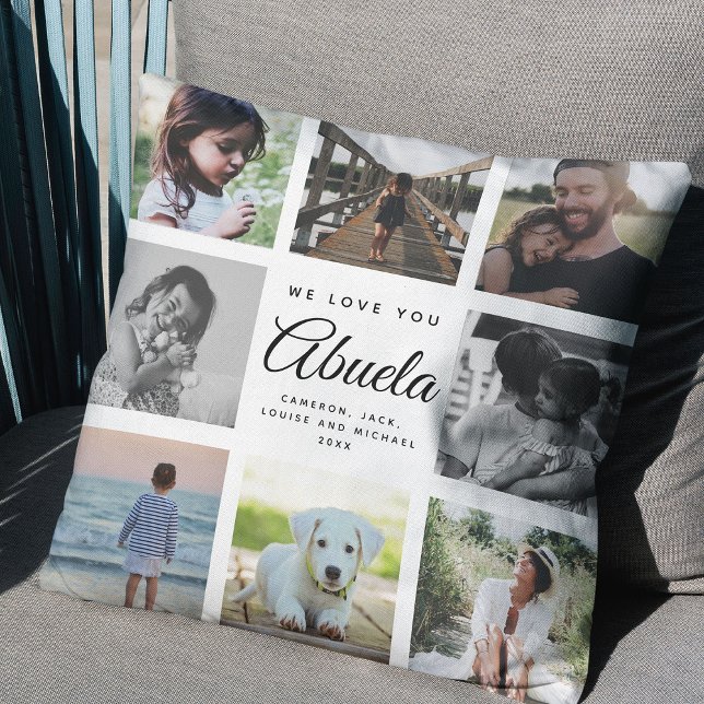 We Love You Abuela Mother's Day Photo Collage Throw Pillow (Hug your love! Our Mother's Day photo collage pillow for Abuela. )
