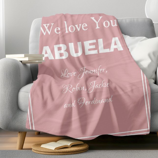 "We Love You ABUELA" Personalized Soft Pink Fleece Blanket ("We Love You Abuela" Personalized Soft Pink Fleece Blanket.)