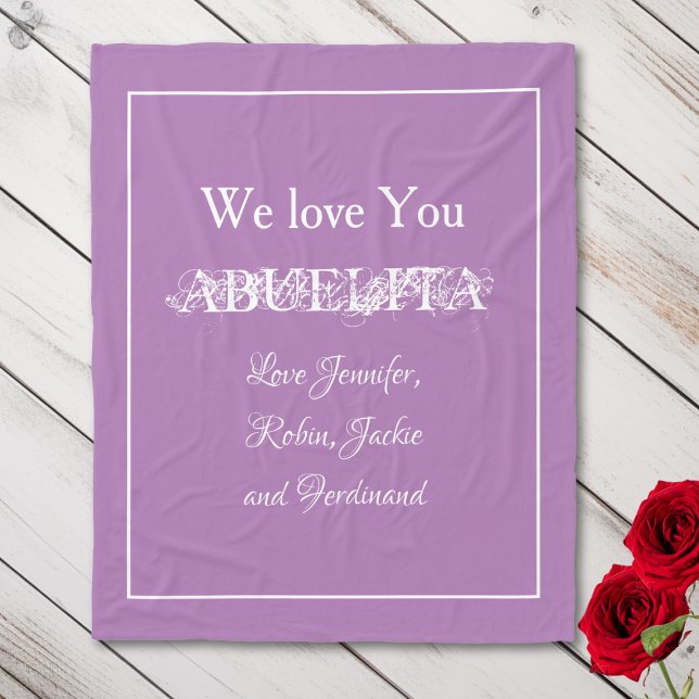 "We Love You ABUELITA" Custom Names Mauve Fleece Blanket ("We Love You ABUELITA" Custom Names Soft Mauve Fleece Blanket.)