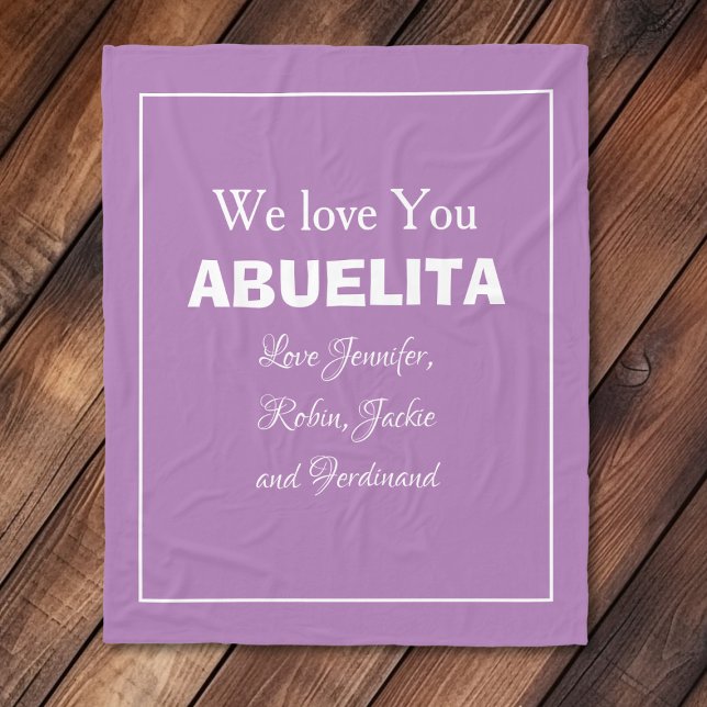 "We Love You ABUELITA" Personalized Mauve Fleece Blanket ("We Love You ABUELITA" Personalized Mauve and White Fleece Blanket.)