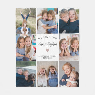 We Love You Auntie Photo Collage Simple White Fleece Blanket
