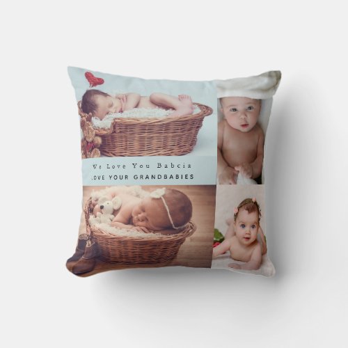 We Love You Babcia Photo Collage of Grandchilden Throw Pillow