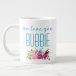 We Love You Bubbie Teal Pink Floral Giant Coffee Mug<br><div class="desc">This awesome mug that says, "we love you Bubbie" in teal modern fonts with a pink and teal watercolor floral bouquet accent is perfect for giving to your grandmother on any holiday - Christmas, Hanukkah, Valentine's Day or Mother's Day. She'll love it just like she loves you and will smile...</div>