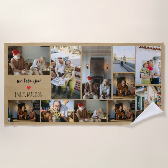 We Love You Custom Family Photo Collage  Beach Towel (Front)