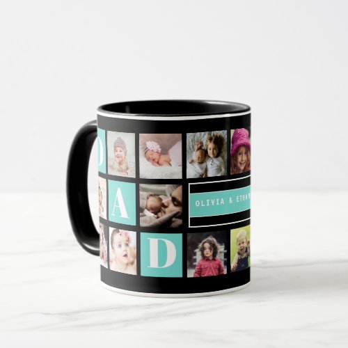 We Love You Dad 16 Family Photo Collage Teal Black Mug
