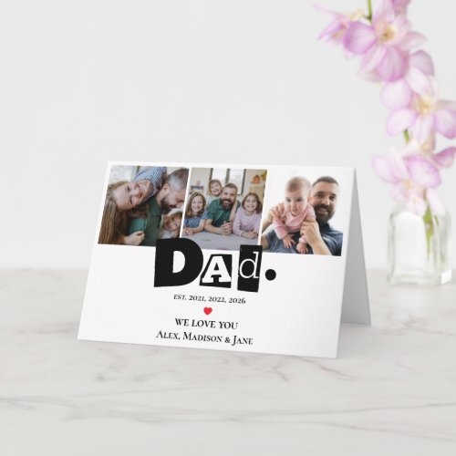 We love you Dad 3 Kids Photo Collage Names Heart Card