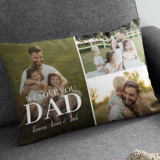 We Love You Dad 3 Photo Collage Lumbar Pillow