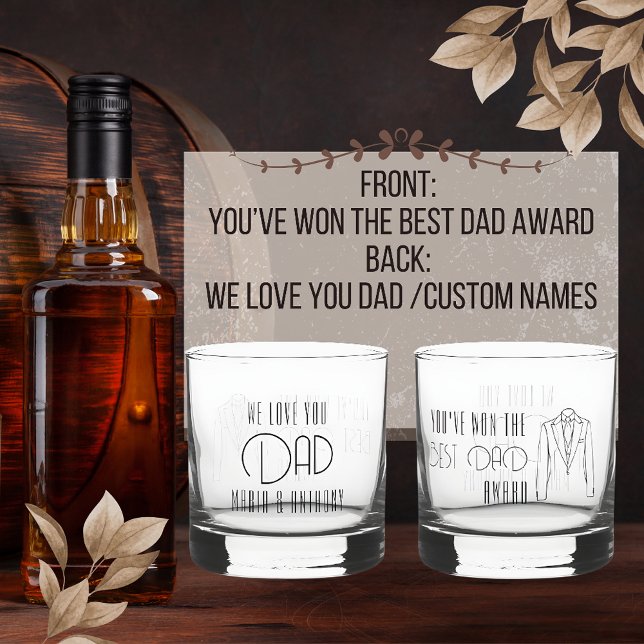 We love you Dad, Best dad award winner Whiskey Glass (A cherrished gift, a sophisticated elegant drinkware. Gift for birthday, father's day or christmas )