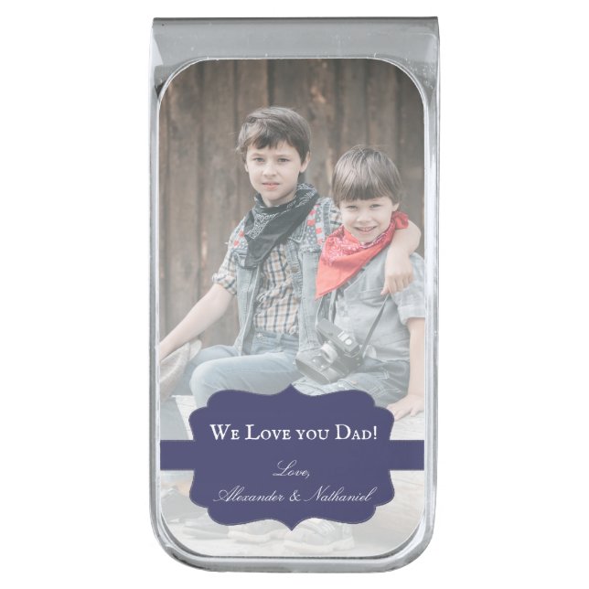 We Love you Dad | Blue Silver Finish Money Clip (Front Vertical)