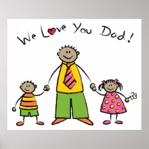 We Love You Dad Cartoon Family Happy Father's Day Poster