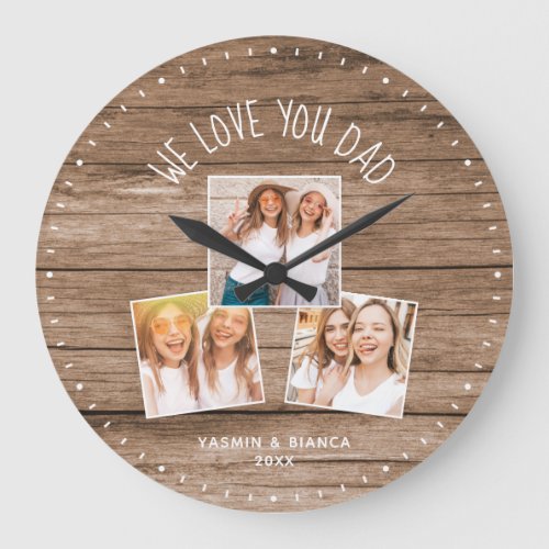 WE LOVE YOU DAD Custom Photo Collage Fathers Day Large Clock