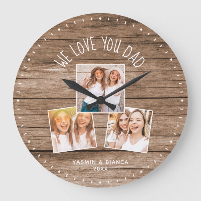 WE LOVE YOU DAD Custom Photo Collage Fathers Day Large Clock (Front)