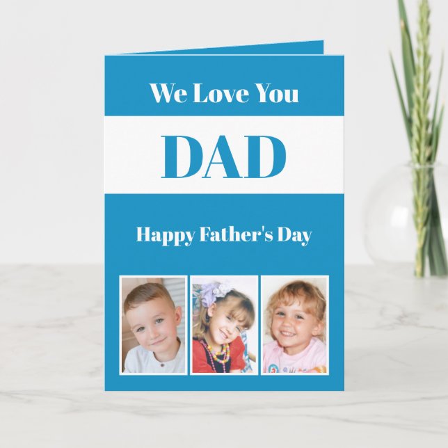 We love you Dad Father's Day turquoise white photo Card (Front)