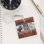 We love you dad personalized photos keychain<br><div class="desc">Vintage brown leather look "BEST DAD EVER" bold typography embossed looking Father's Day keychain personalized with your 3 photos,  your text,  and signature.</div>
