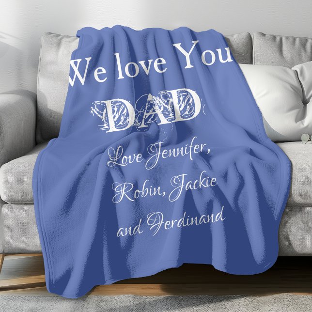  We Love You Dad Script Kids Names Simple Cute  Fleece Blanket ("We Love You DAD" super comfy light blue fleece blanket.)