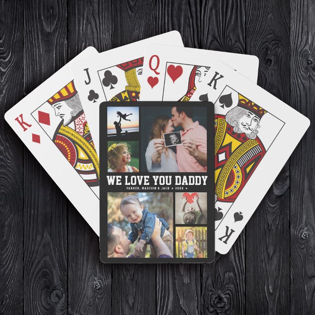 WE LOVE YOU DADDY Family Photo Collage Cool Trendy Poker Cards (Creator Uploaded)