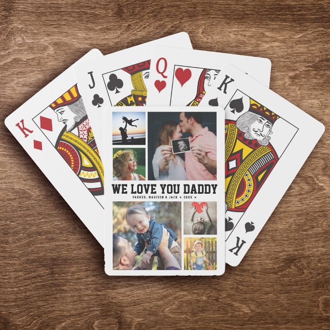 WE LOVE YOU DADDY Family Photo Collage Cool Trendy Poker Cards (Creator Uploaded)