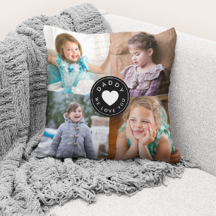 We Love You Daddy Modern Black Heart 4 Photos Throw Pillow