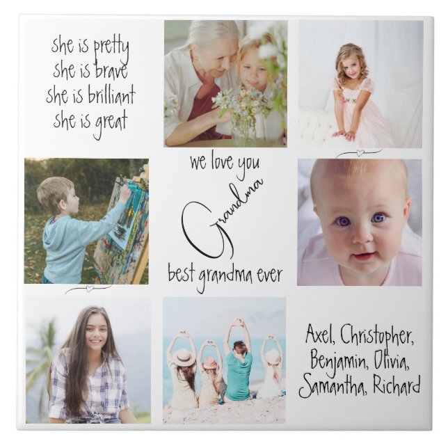 We Love You Family Collage Photo Best Grandma Ever Ceramic Tile (Front)
